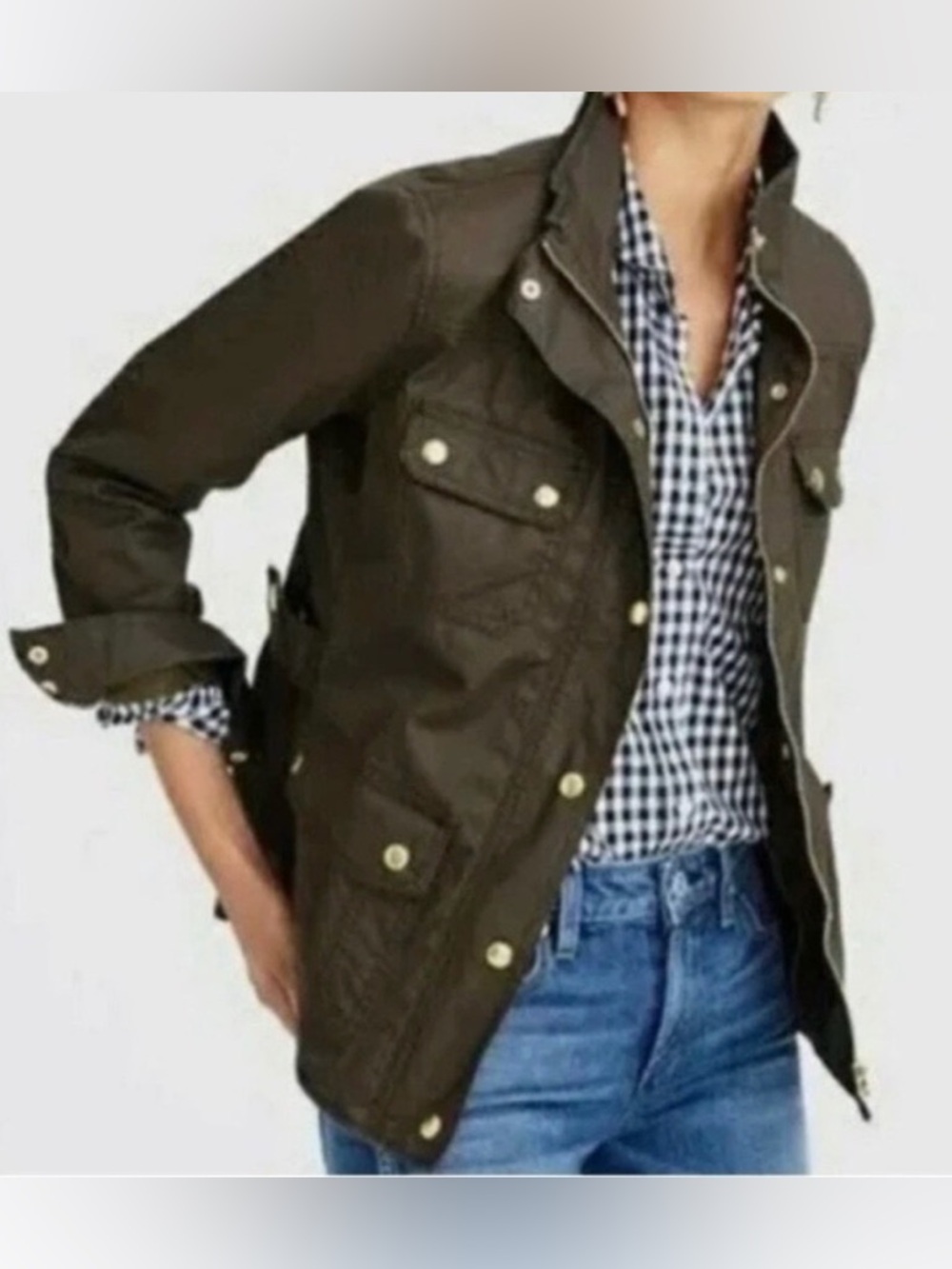 J. Crew Relaxed Boyfriend Field Jacket Olive Green Jacket Sz. Medium - Picture 3 of 12